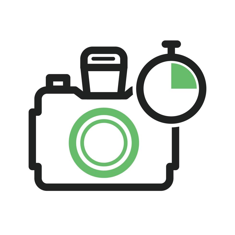 Timer on Camera Line Green and Black Icon vector