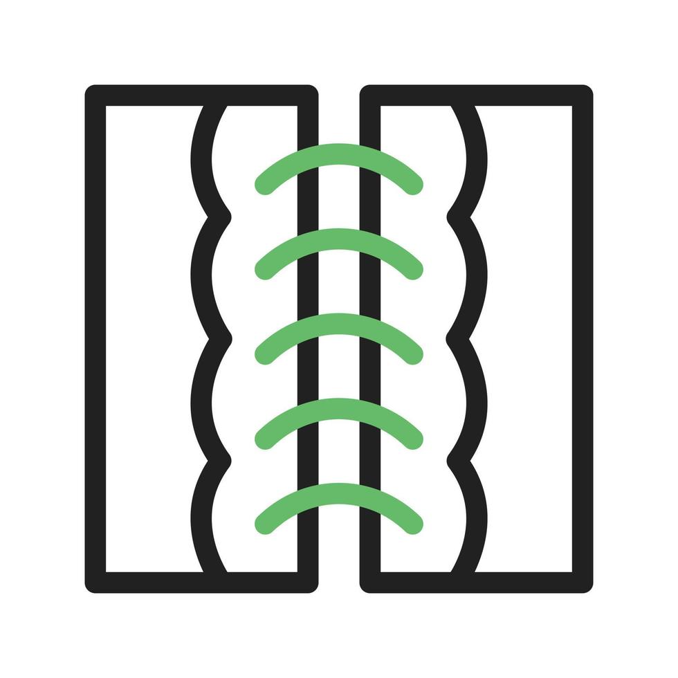 línea de costura de costura icono verde y negro vector