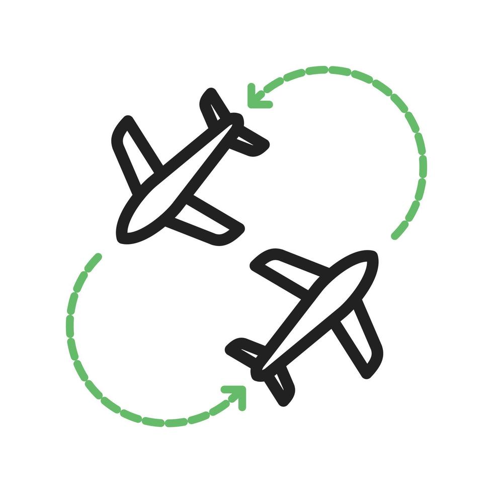 Round Travel Flights Line Green and Black Icon vector