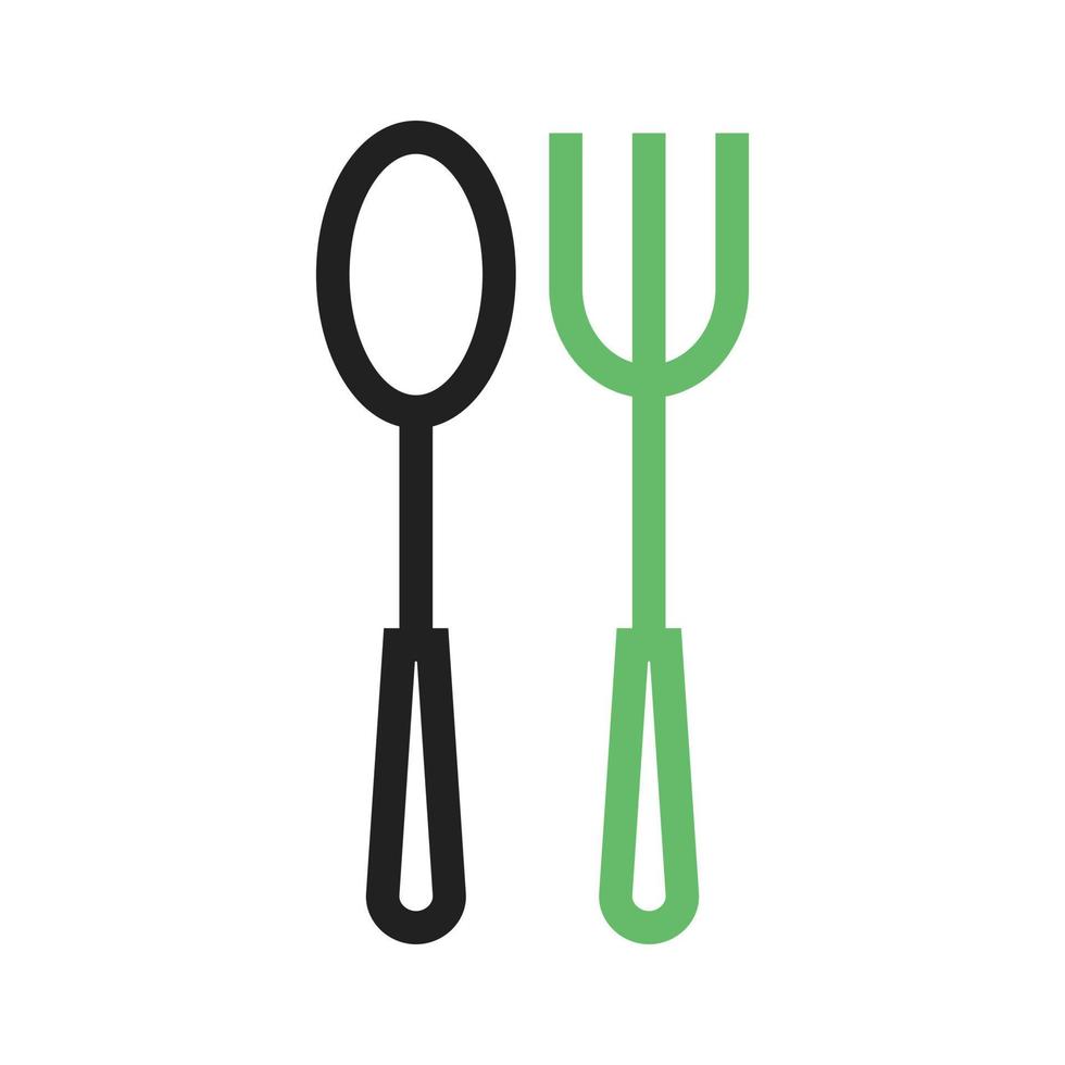 línea de cuchara y tenedor icono verde y negro vector