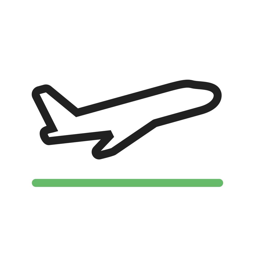 línea de despegue de vuelo icono verde y negro vector