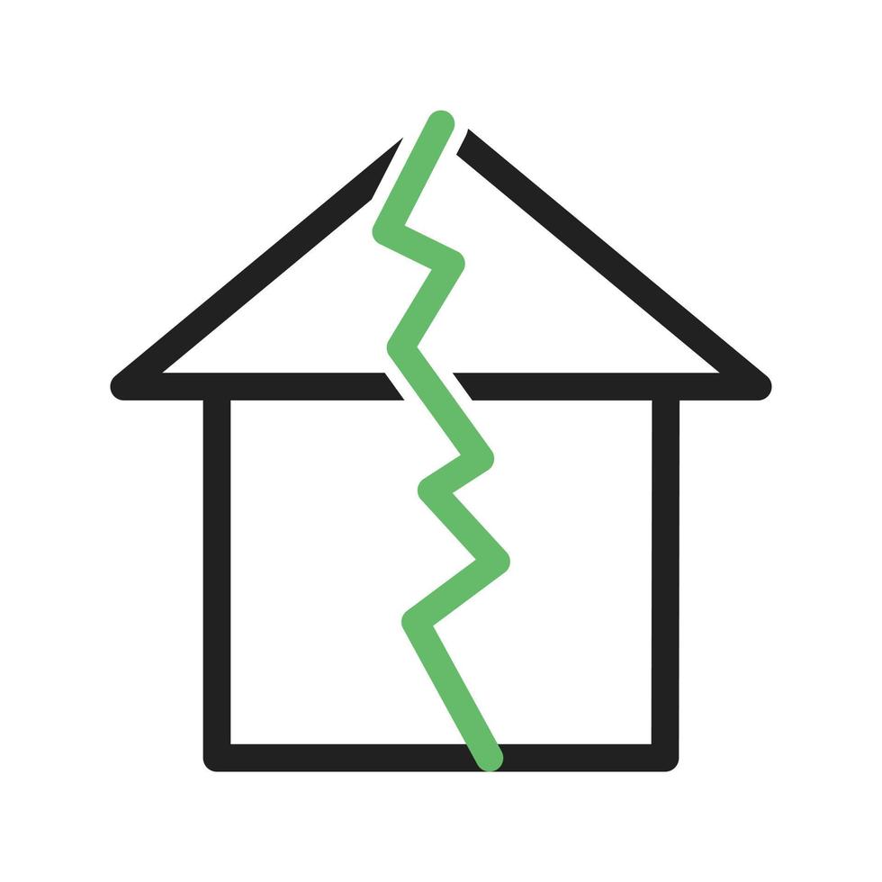 terremoto golpeando la línea de la casa icono verde y negro vector