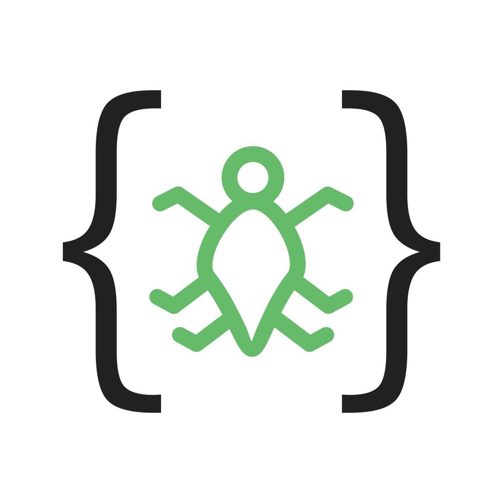 Bug in Code Line Green and Black Icon vector