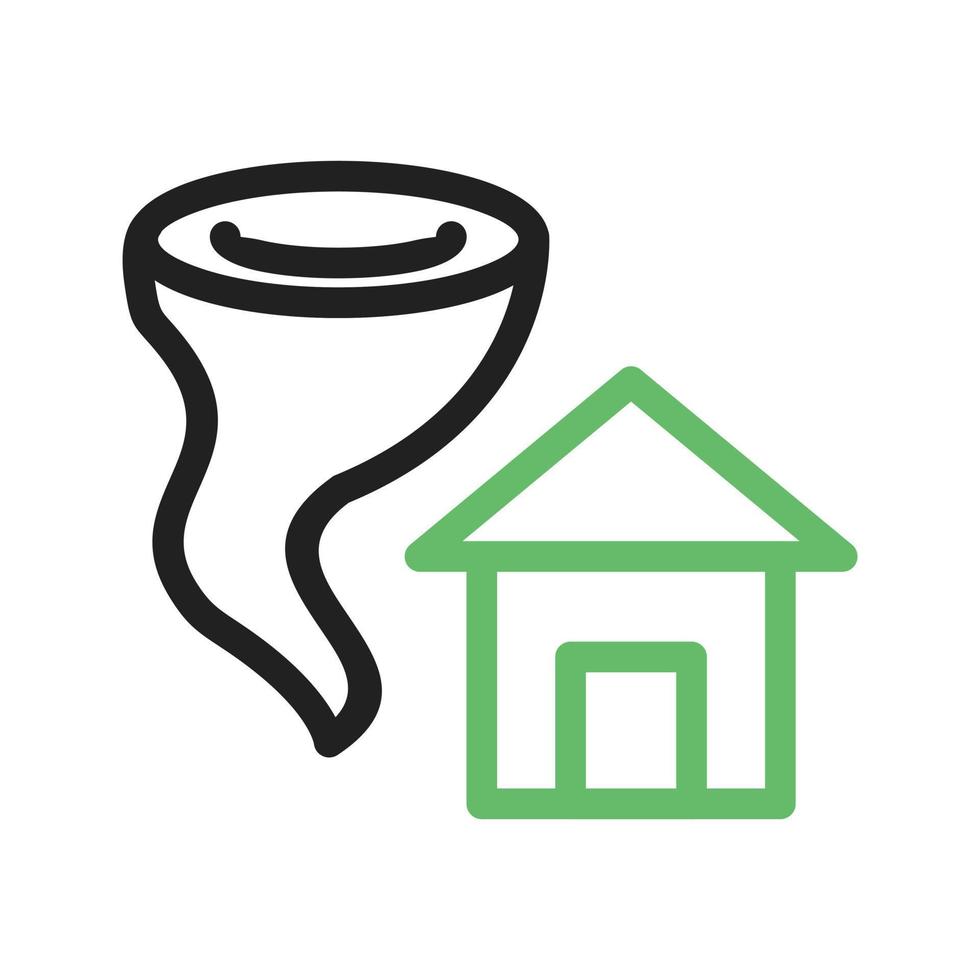 Tornado Hitting House Line Green and Black Icon vector