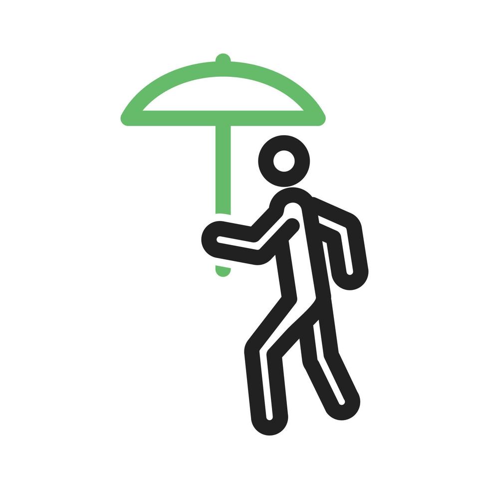 Walking in Rain Line Green and Black Icon vector