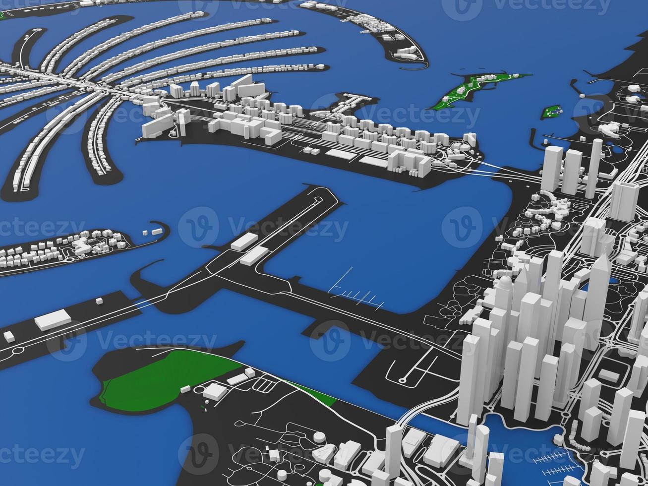 vista superior de la gran ciudad. ilustración en diseño gráfico casual. fragmento de dubai render 3d foto