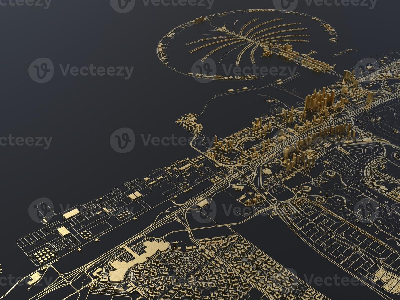 top view of the big city. illustration in casual graphic design. fragment of dubai 3d render photo