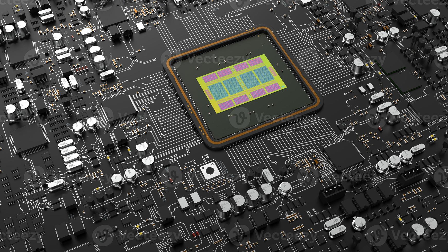 a fragment of computer hardware components. powerful cpu on a chip photo