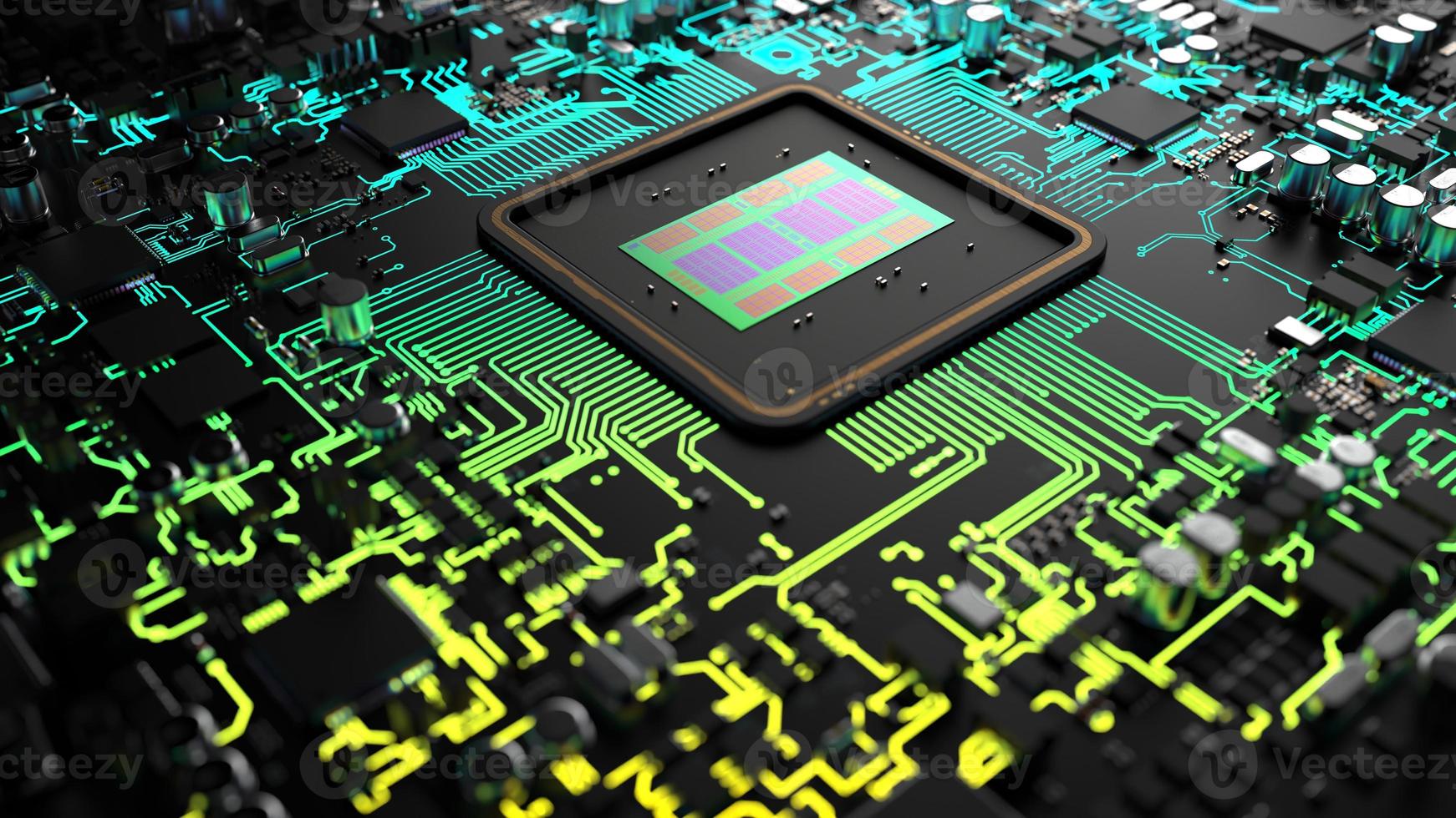 a fragment of computer hardware components. powerful cpu on a chip photo