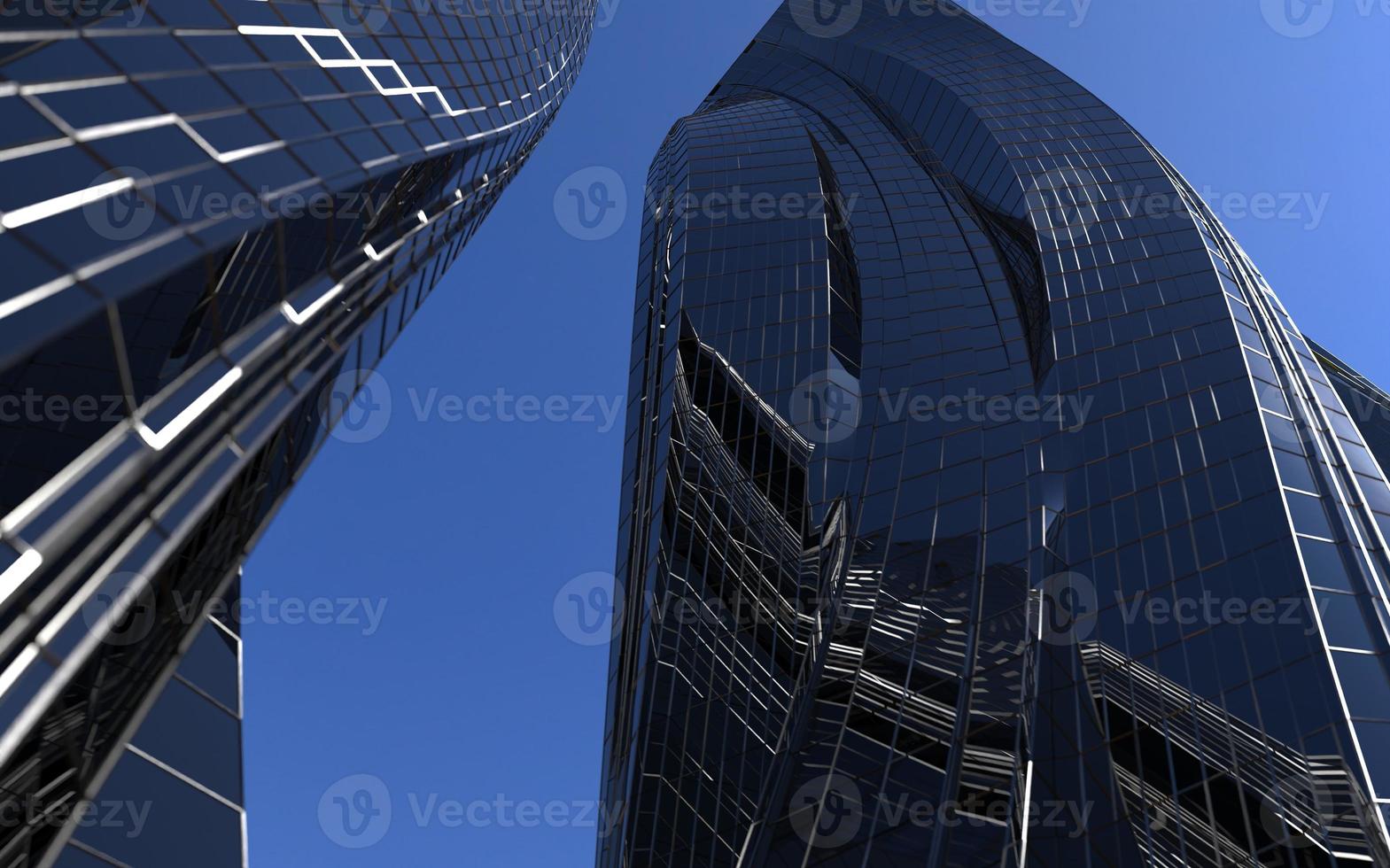 edificios modernos de gran altura contra el cielo. Ilustración 3d sobre el tema del éxito empresarial y la tecnología. foto