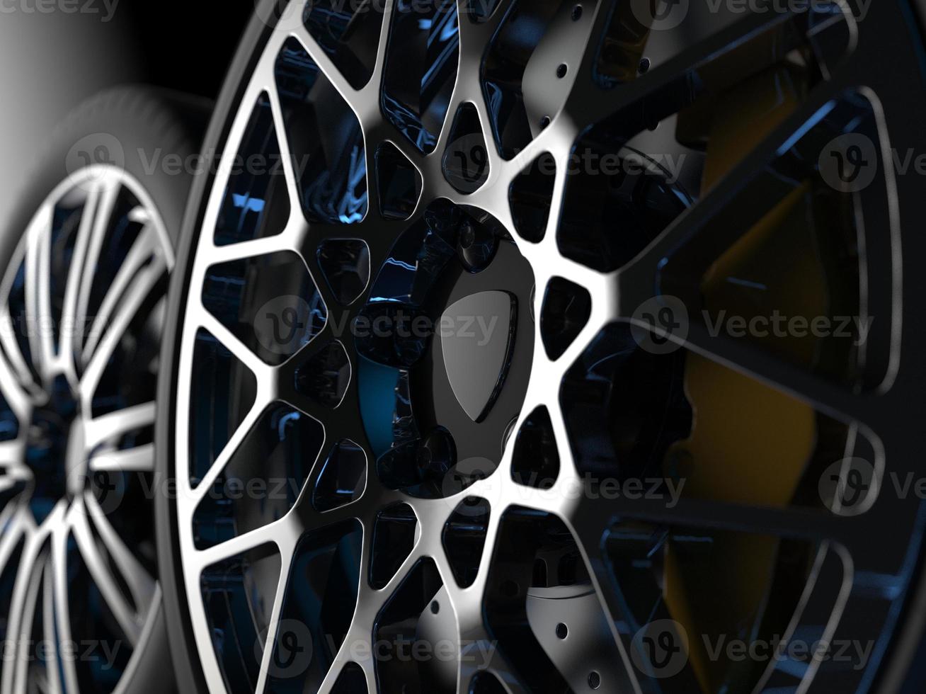 auto wheel with chrome disks close-up on a dark background. 3d render photo