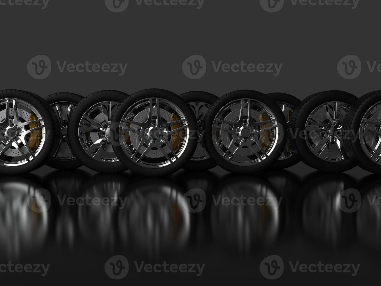 auto wheel with chrome disks close-up on a dark background. 3d render photo