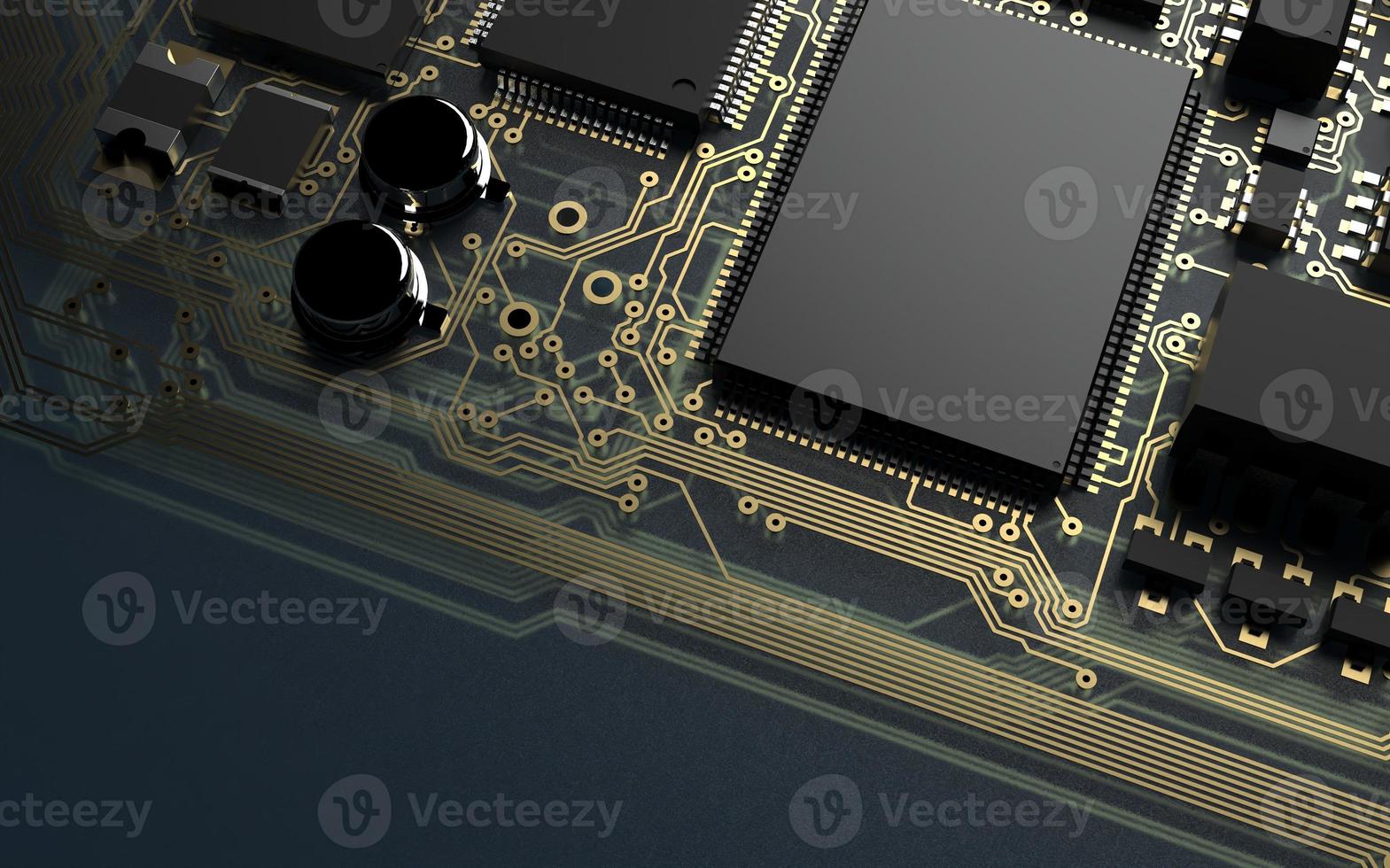 processor chip on a printed circuit board in red backlight. 3d illustration on the topic of technology and the power of artificial intelligence. photo