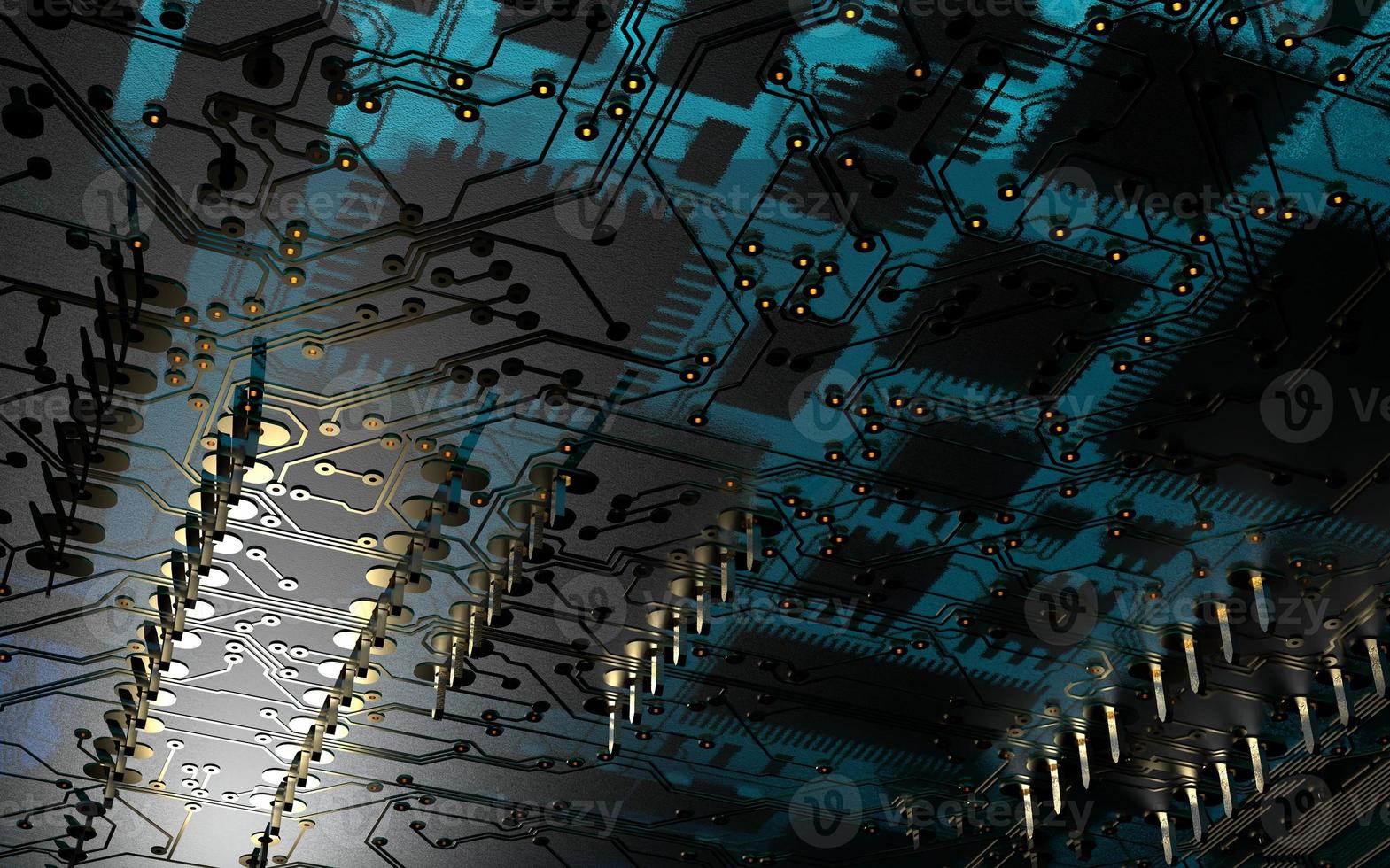 processor chip on a printed circuit board in red backlight. 3d illustration on the topic of technology and the power of artificial intelligence. photo