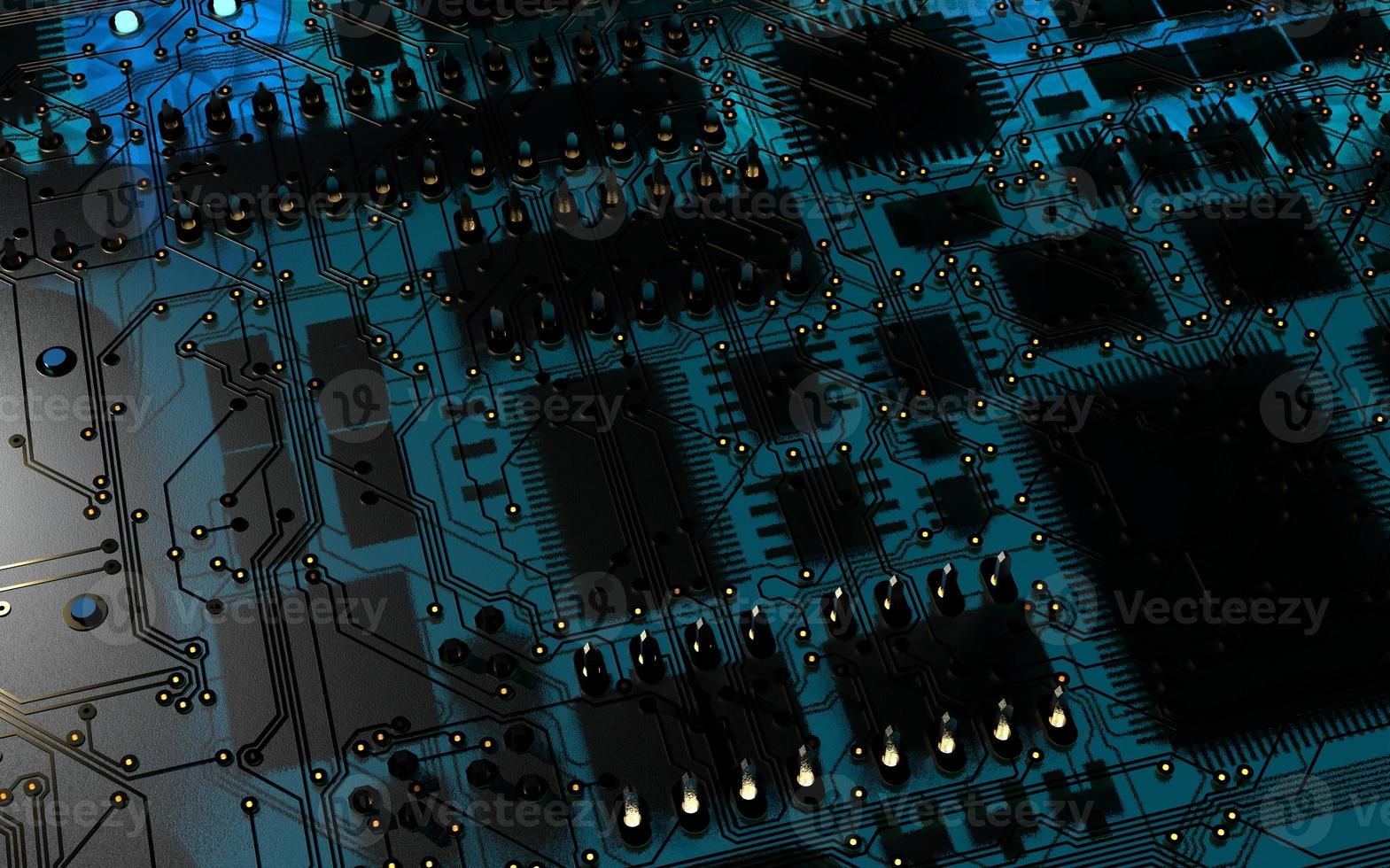 processor chip on a printed circuit board in red backlight. 3d illustration on the topic of technology and the power of artificial intelligence. photo