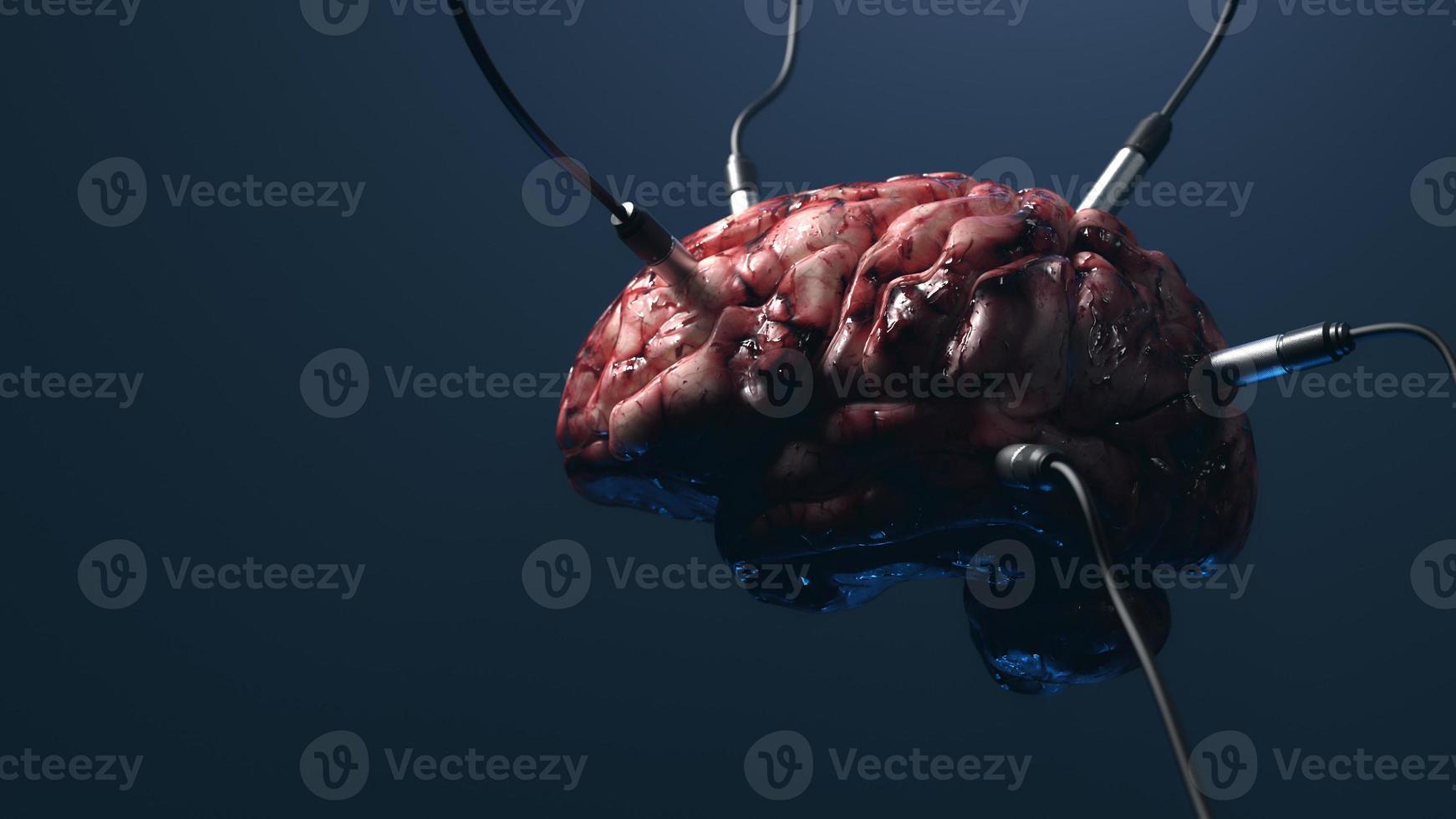 Artificial Intelligence. image of the brain with different dachiks connected to it transmitting or receiving data signals photo