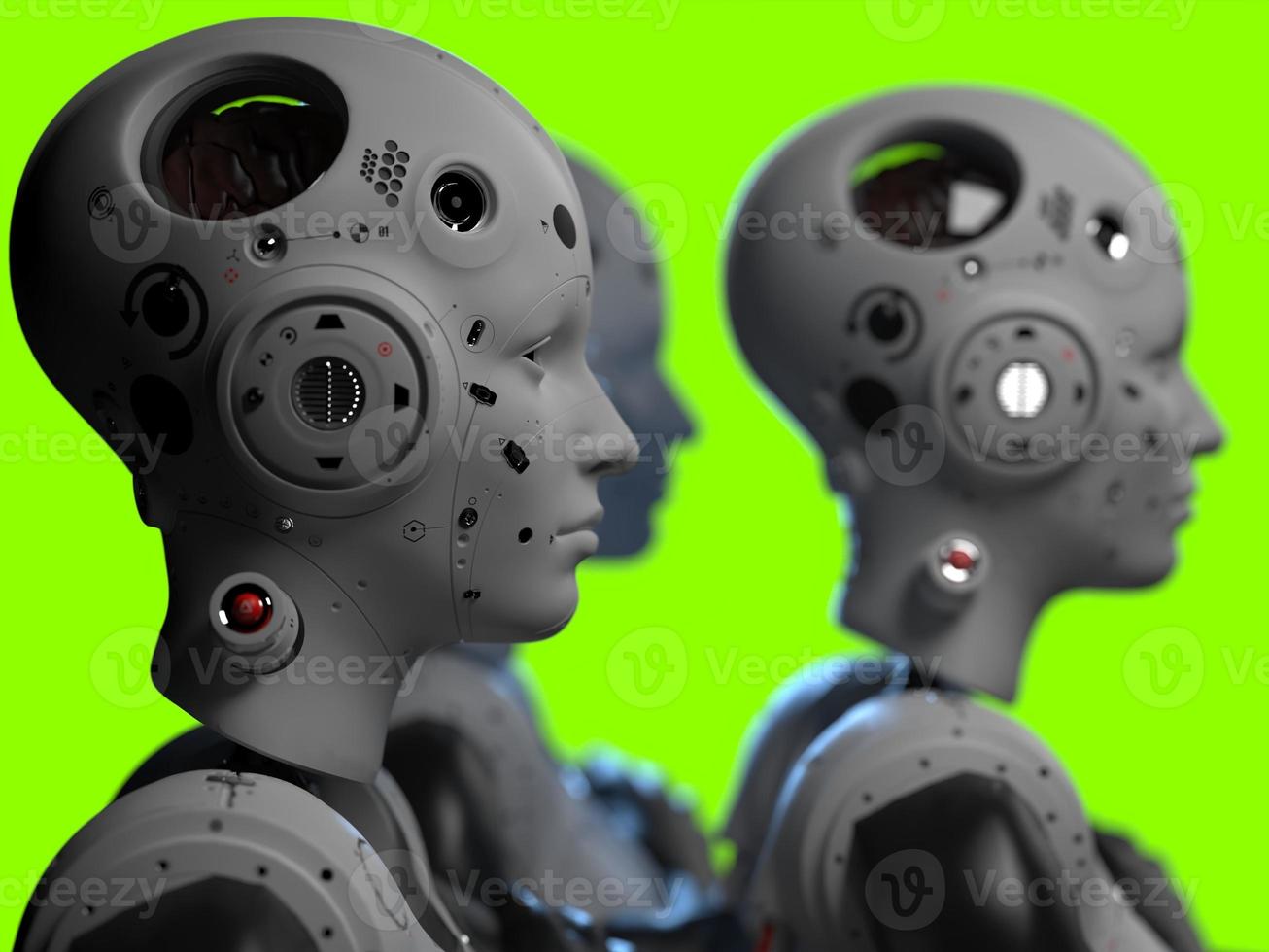 robot woman. close-up portrait. abstraction on the topic of technology and games. 3d illustration photo