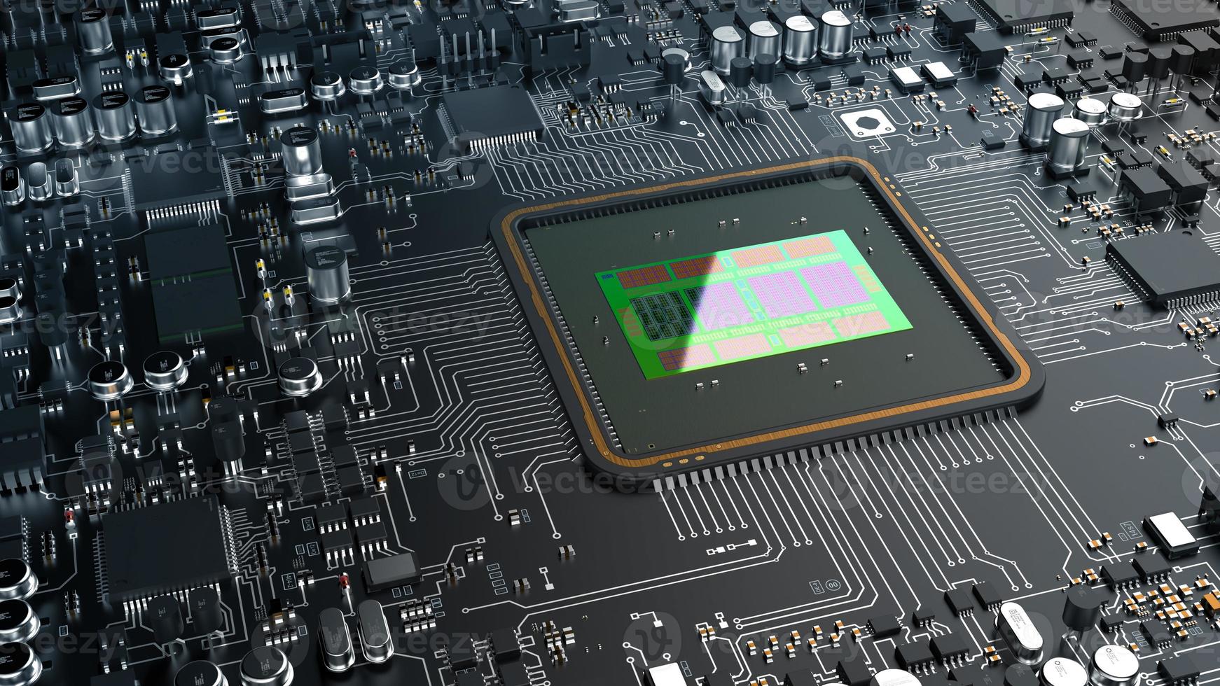 a fragment of computer hardware components. powerful cpu on a chip photo