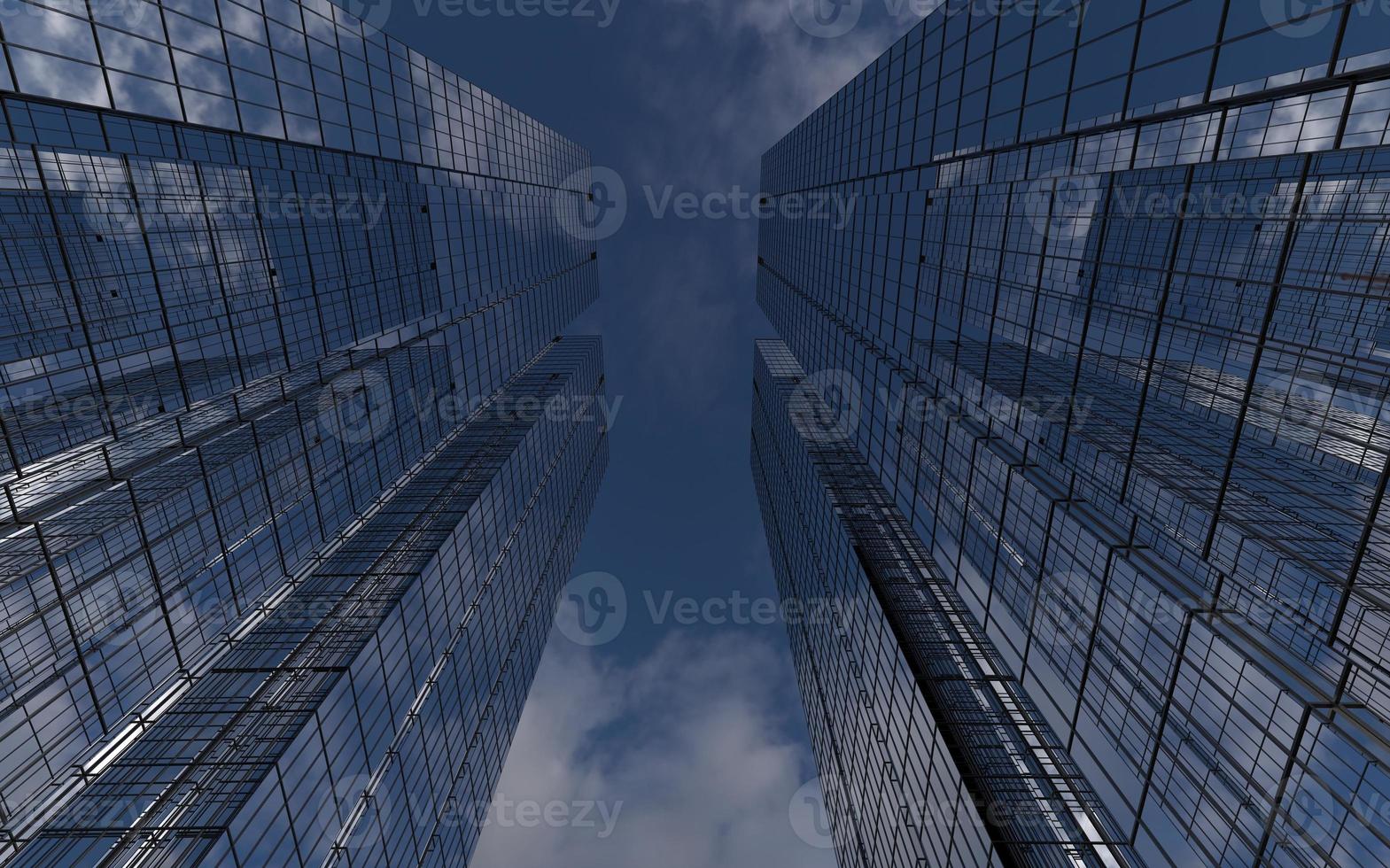 modern high-rise buildings against the sky. 3d illustration on the theme of business success and technology photo