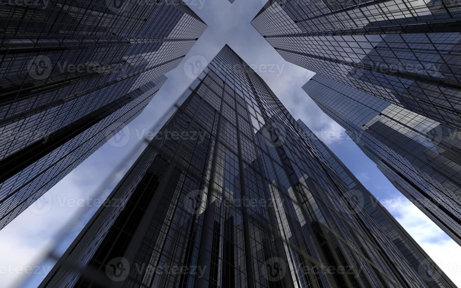 modern high-rise buildings against the sky. 3d illustration on the theme of business success and technology photo