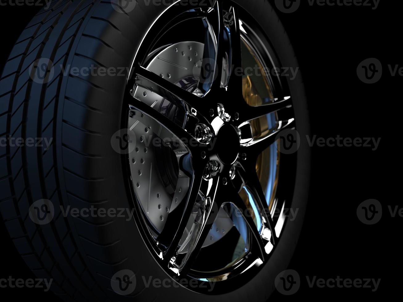 auto wheel with chrome disks close-up on a dark background. 3d render photo