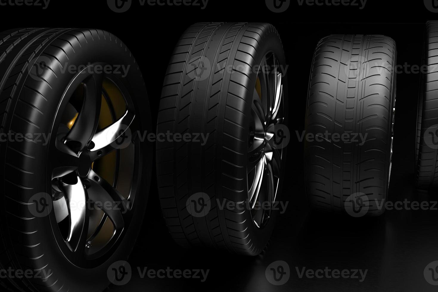 auto wheel with chrome disks close-up on a dark background. 3d render photo