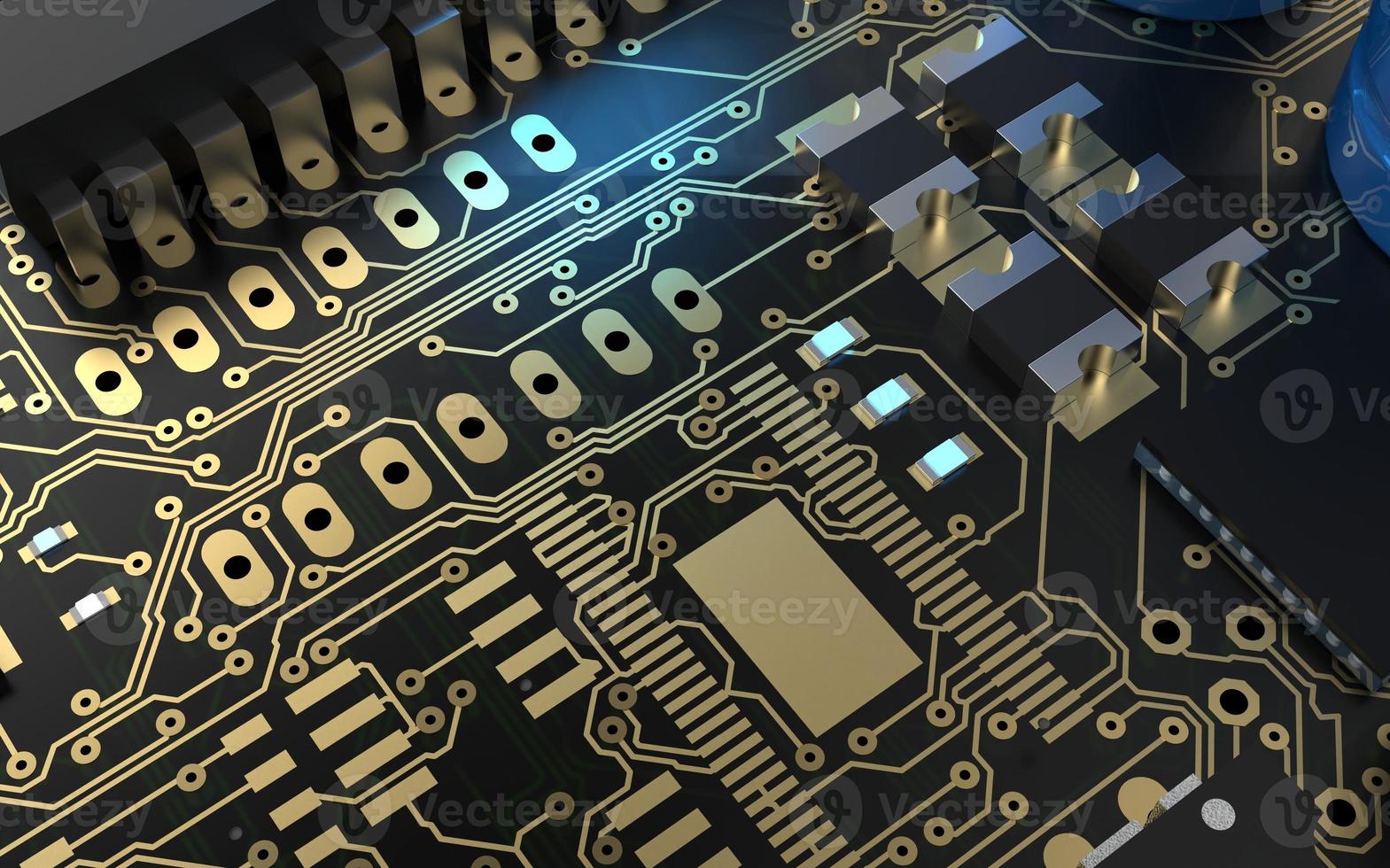processor chip on a printed circuit board in red backlight. 3d illustration on the topic of technology and the power of artificial intelligence. photo