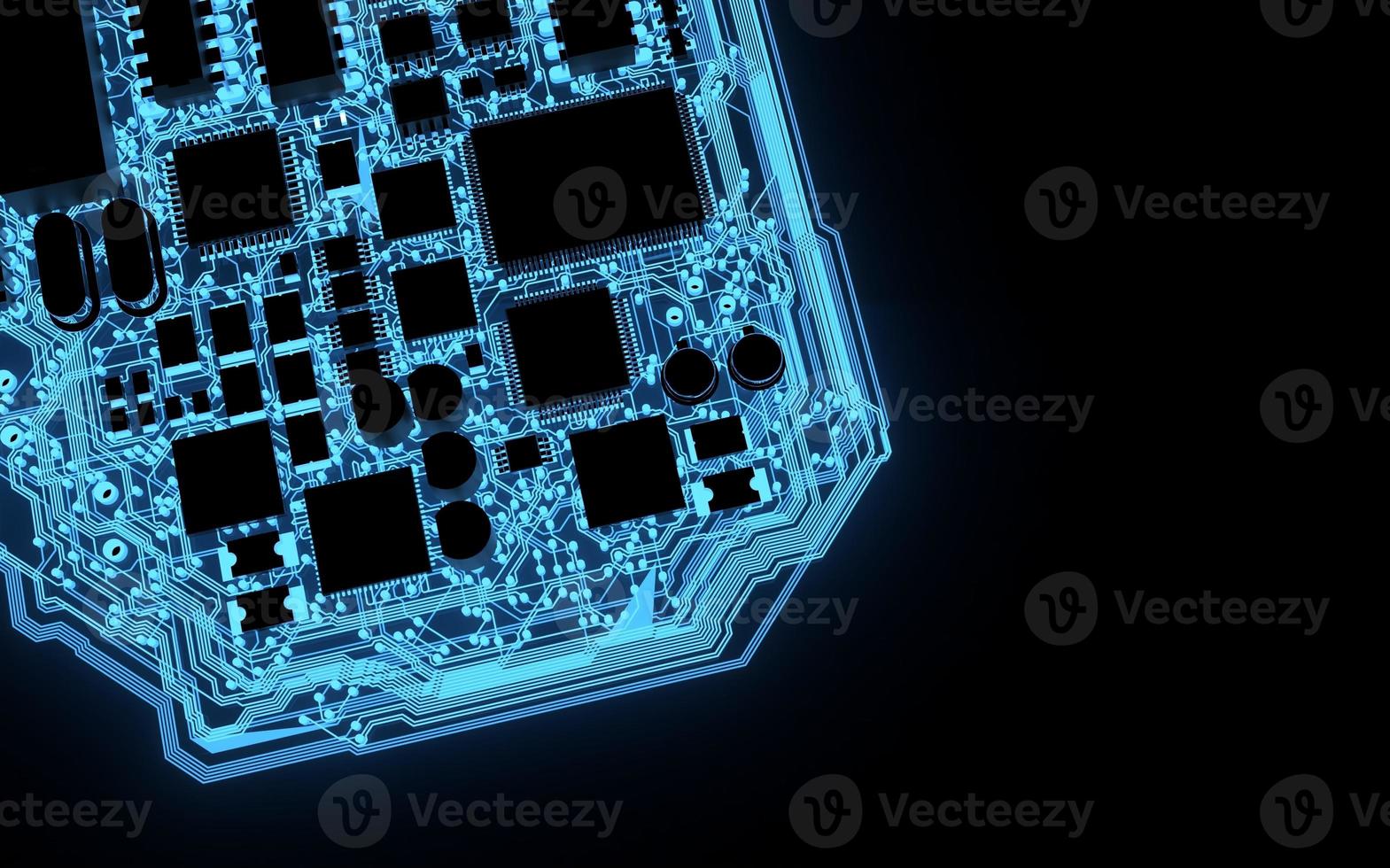 processor chip on a printed circuit board in red backlight. 3d illustration on the topic of technology and the power of artificial intelligence. photo