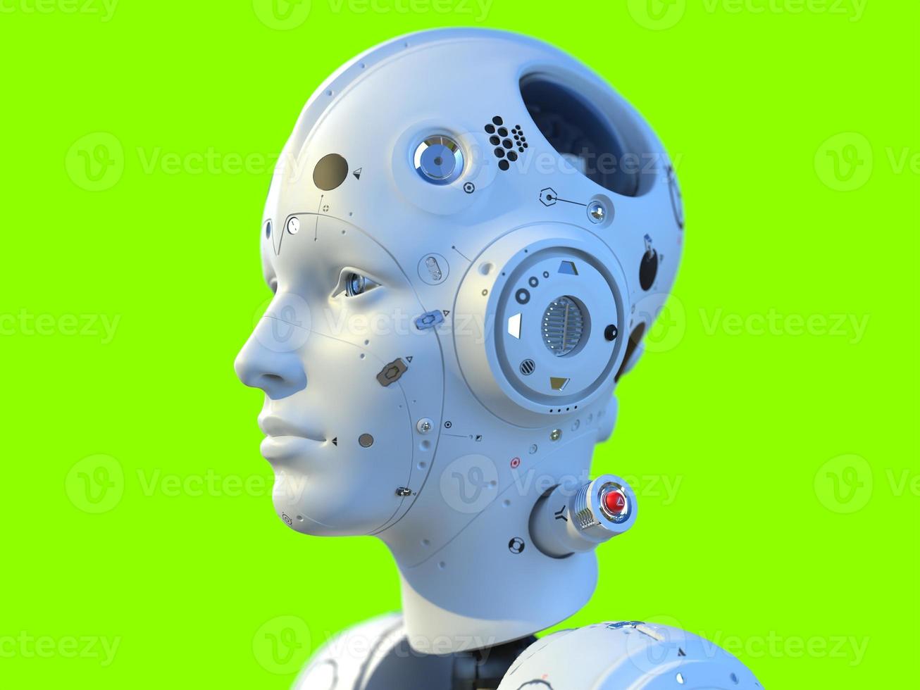 portrait of three robots close-up. isolated 3d illustration for use with dark background photo