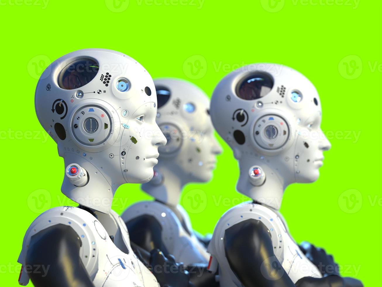 robot woman. close-up portrait. abstraction on the topic of technology and games. 3d illustration photo