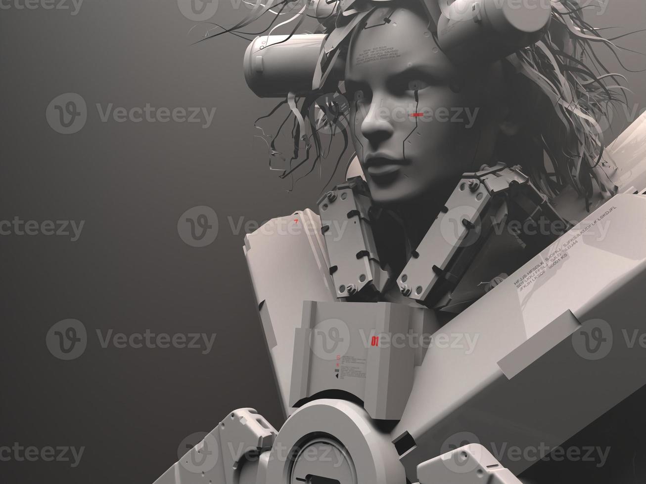 robot woman. close-up portrait. abstraction on the topic of technology and games. 3d illustration photo