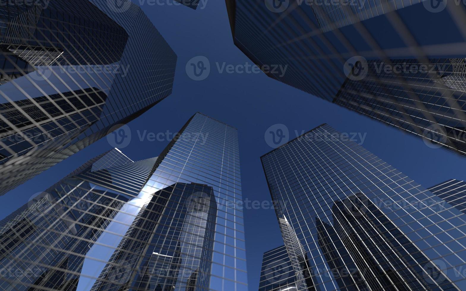 modern high-rise buildings against the sky. 3d illustration on the theme of business success and technology photo