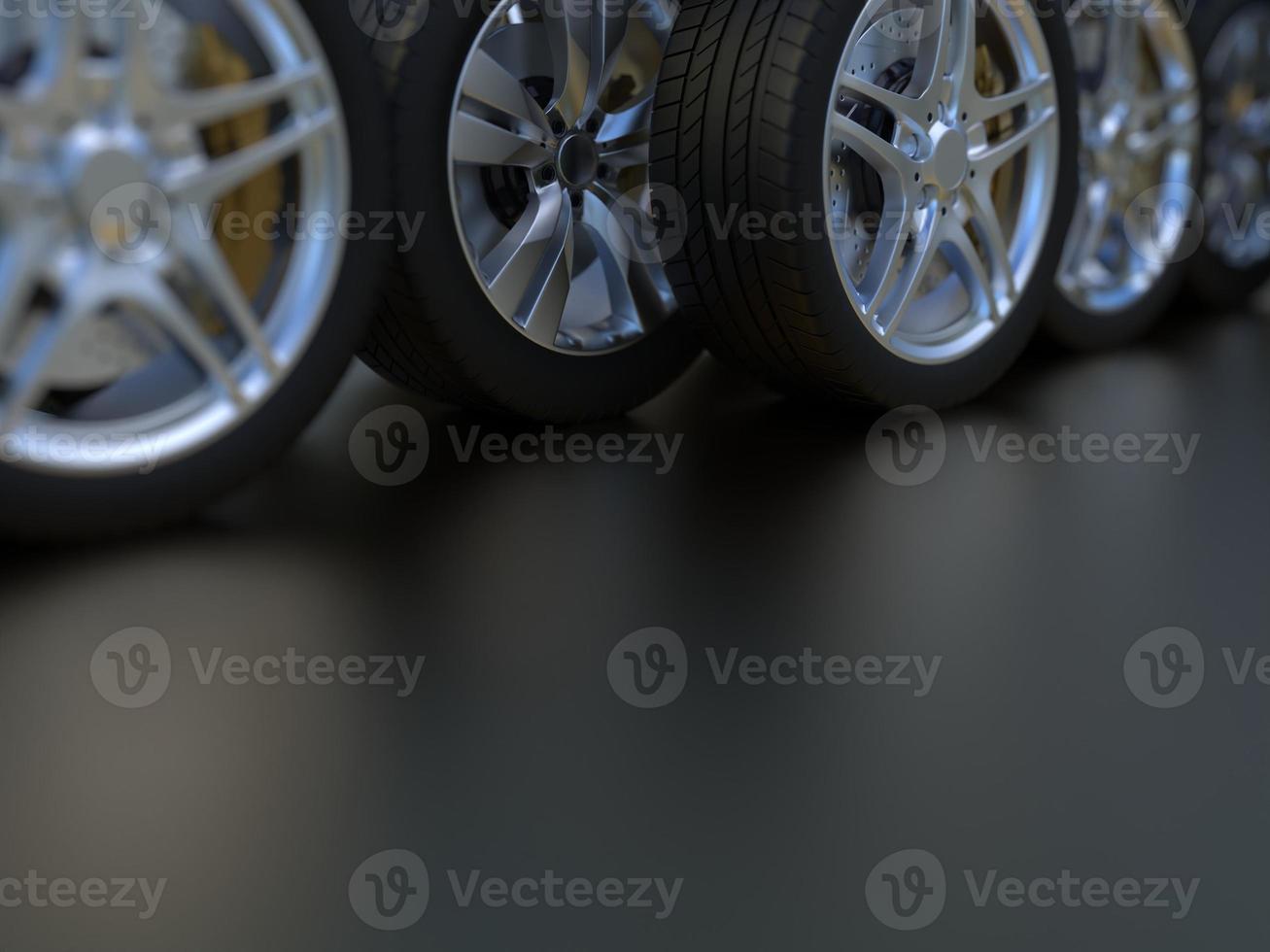 auto wheel with chrome disks close-up on a dark background. 3d render photo