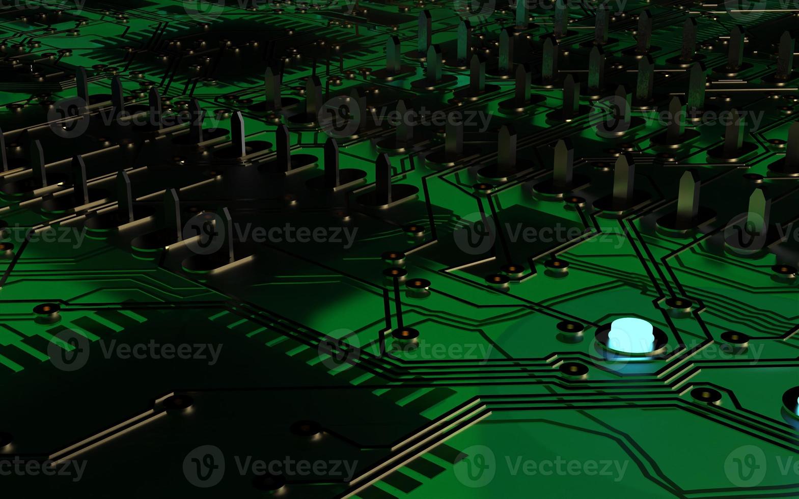 processor chip on a printed circuit board in red backlight. 3d illustration on the topic of technology and the power of artificial intelligence. photo