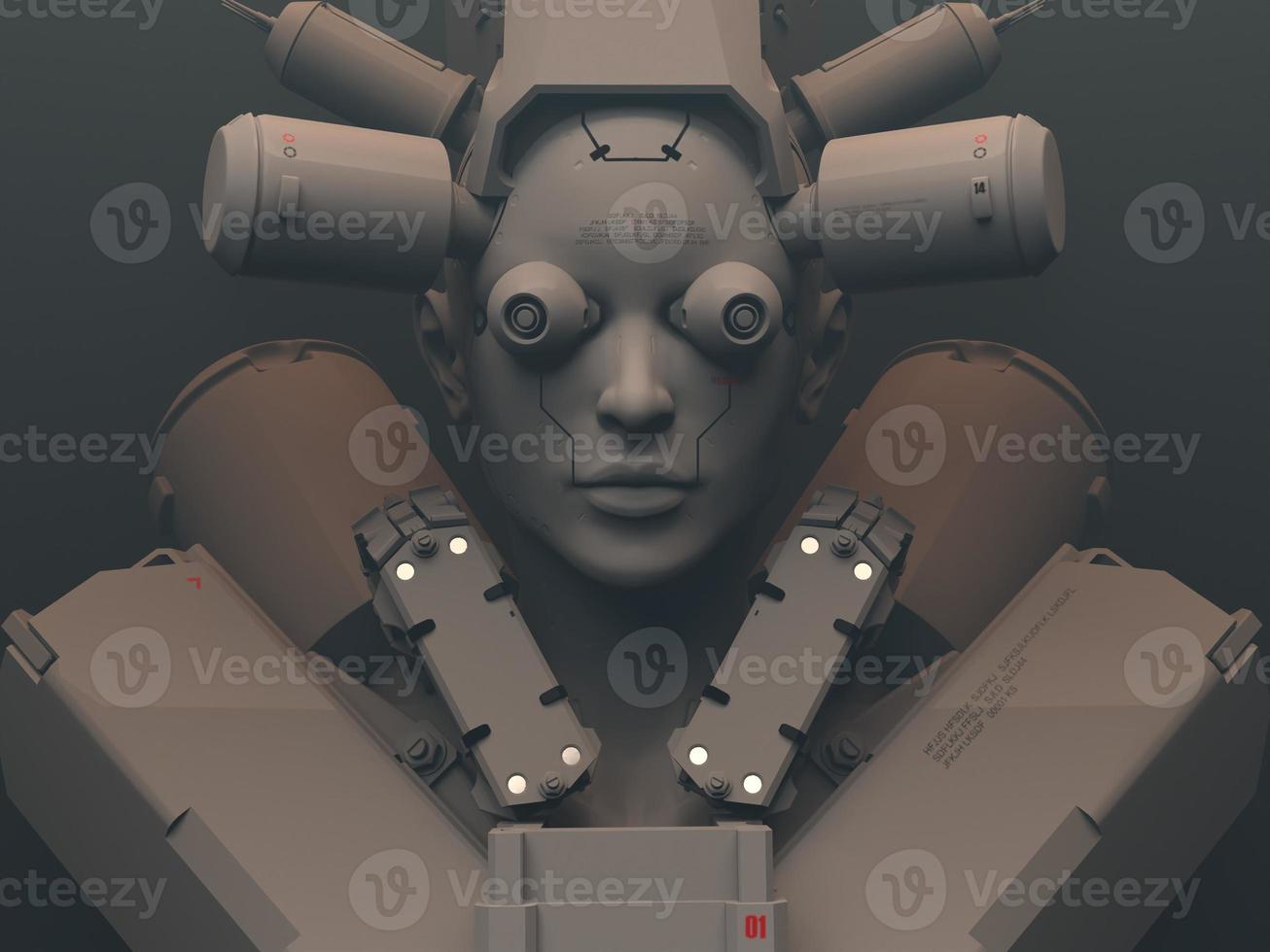 robot woman. close-up portrait. abstraction on the topic of technology and games. 3d illustration photo