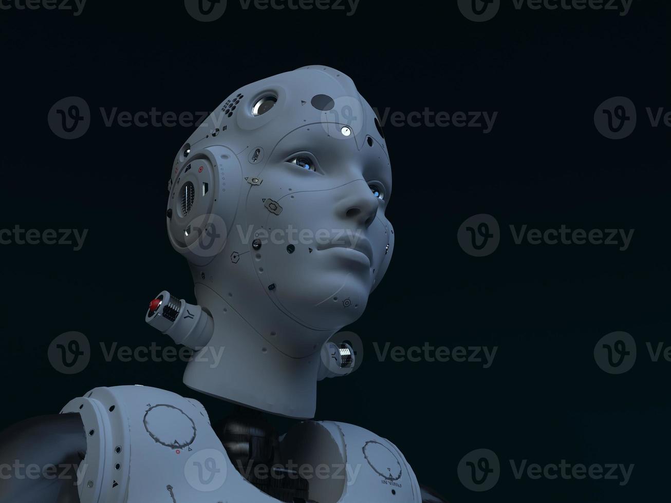 robot woman. close-up portrait. abstraction on the topic of technology and games. 3d illustration photo