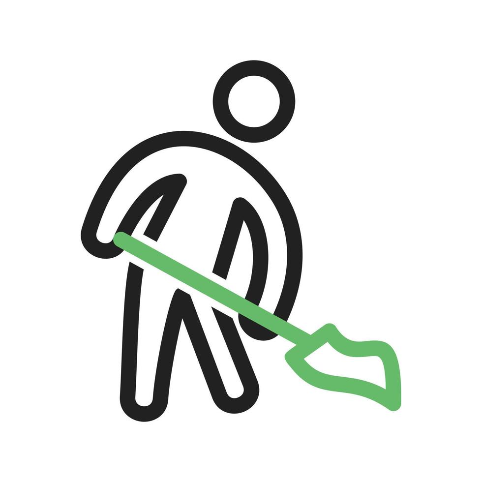 Man Sweeping Floor Line Green and Black Icon vector