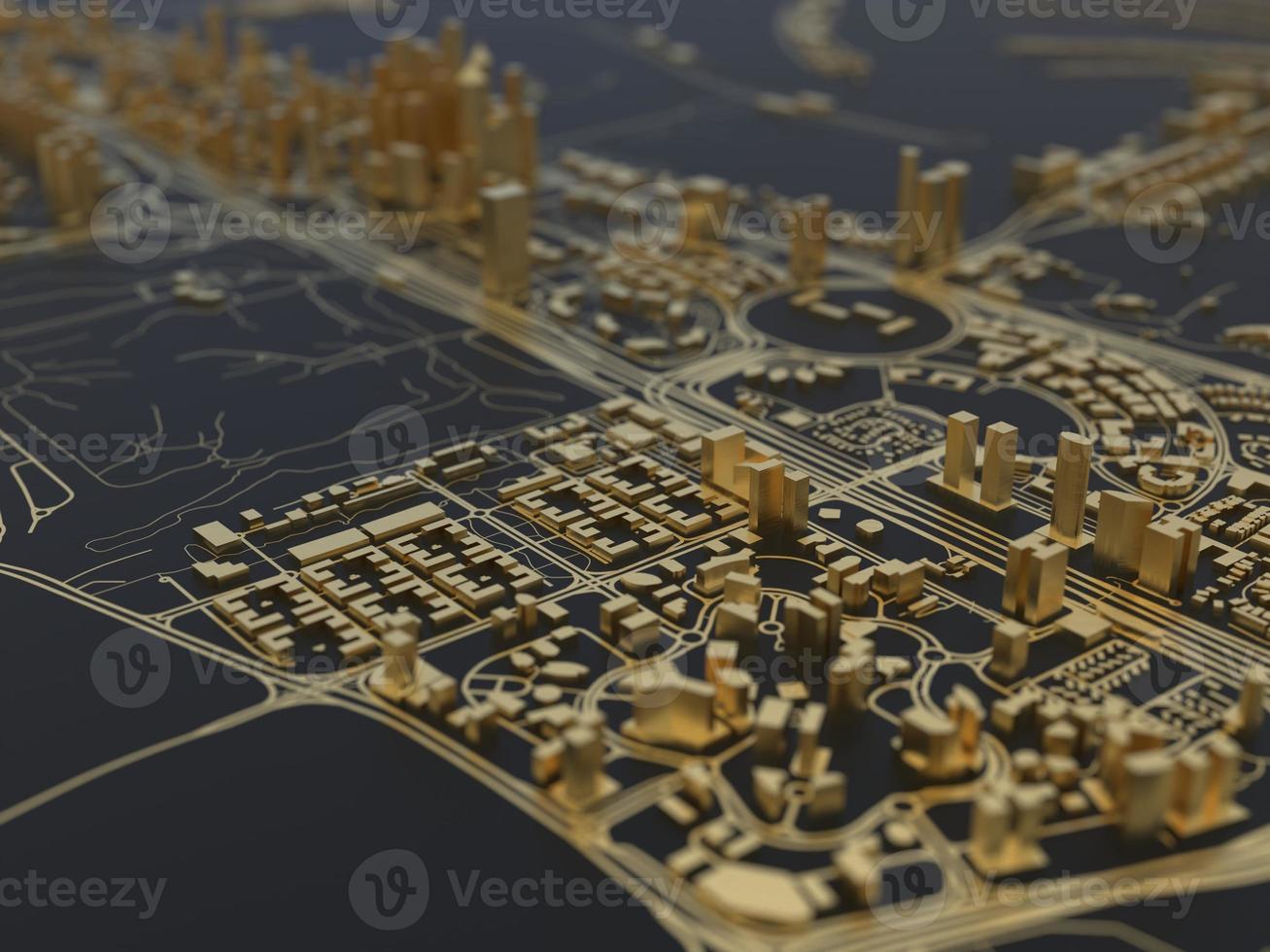 top view of the big city. illustration in casual graphic design. fragment of dubai 3d render photo