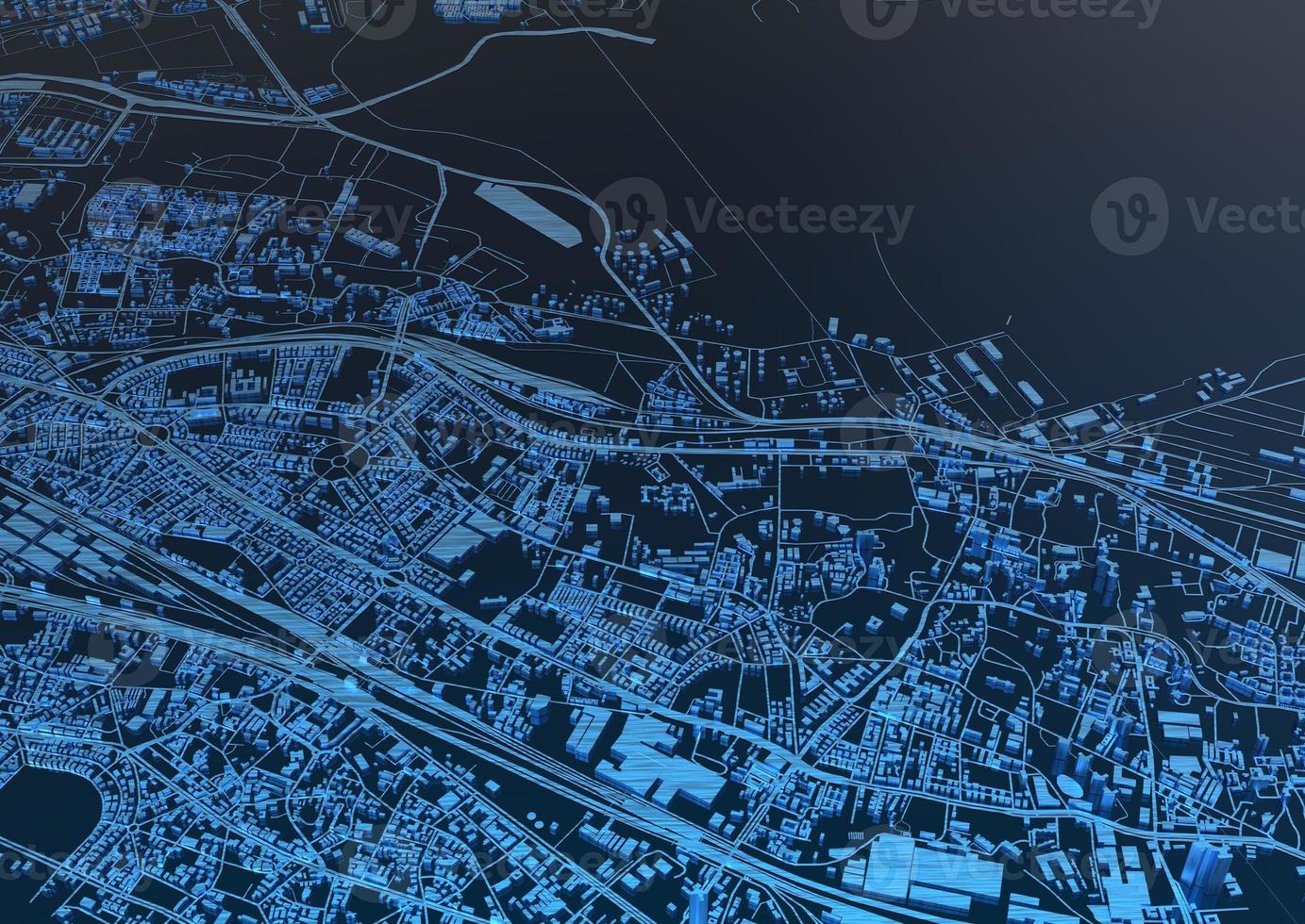 big city top view. illustration in casual graphic design. fragment hong kong 3d render photo