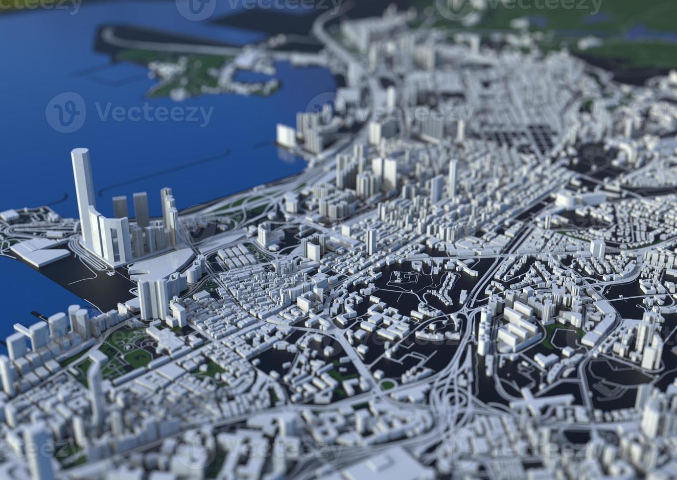 big city top view. illustration in casual graphic design. fragment hong kong 3d render photo