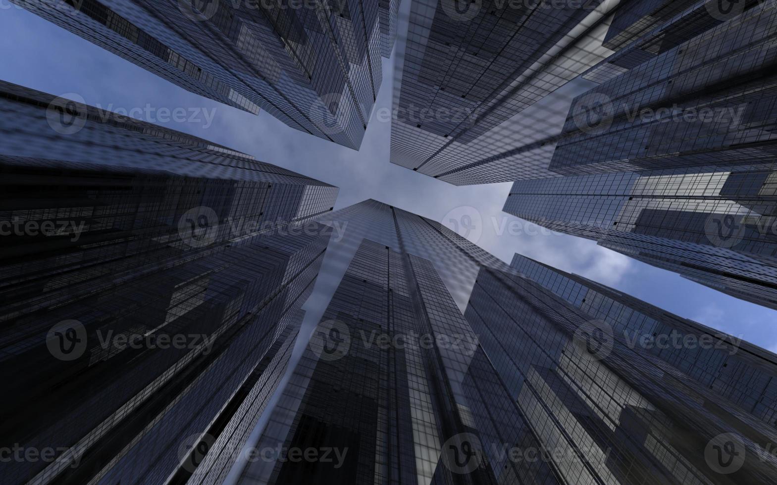 modern high-rise buildings against the sky. 3d illustration on the theme of business success and technology photo