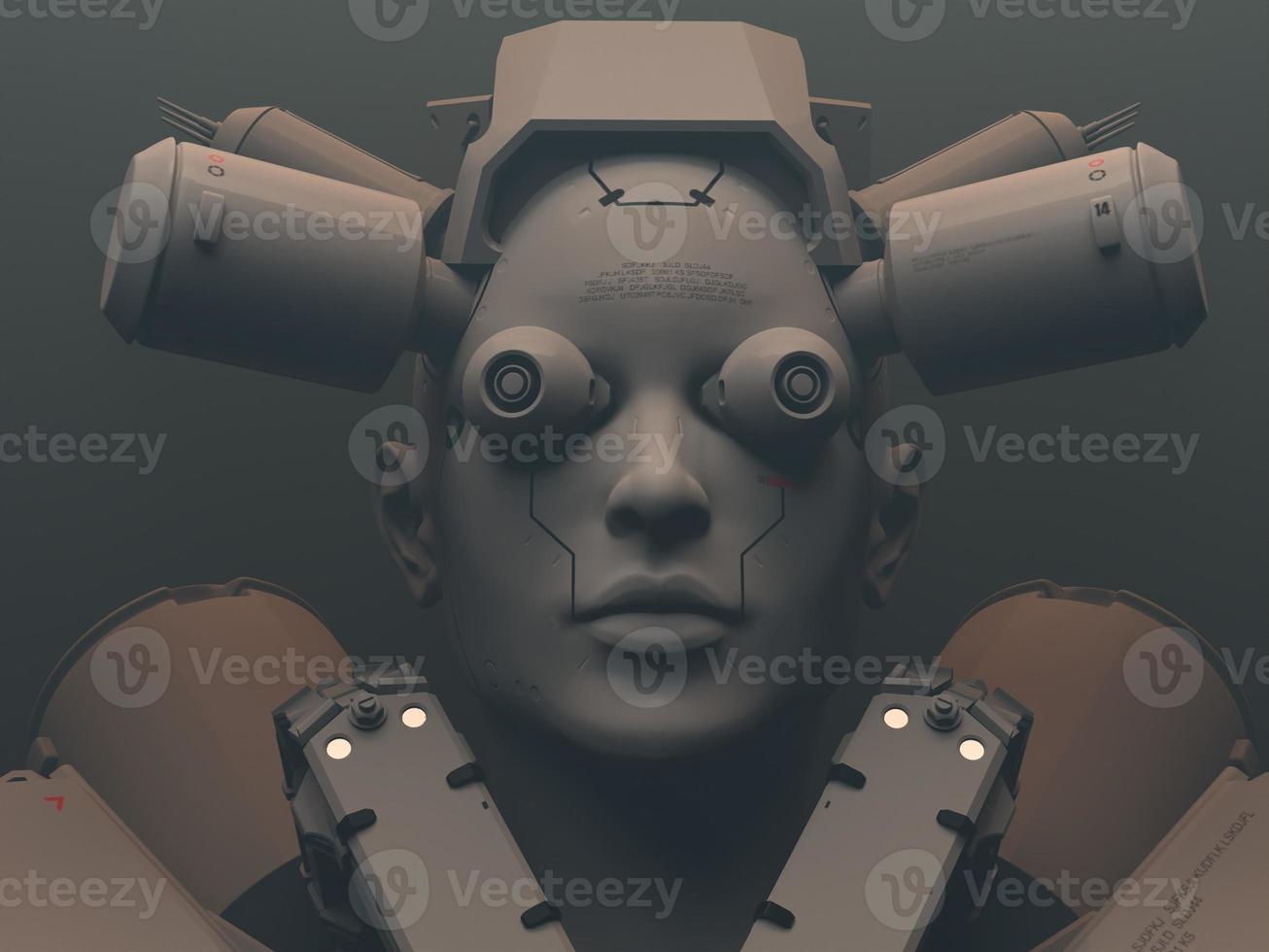 robot woman. close-up portrait. abstraction on the topic of technology and games. 3d illustration photo