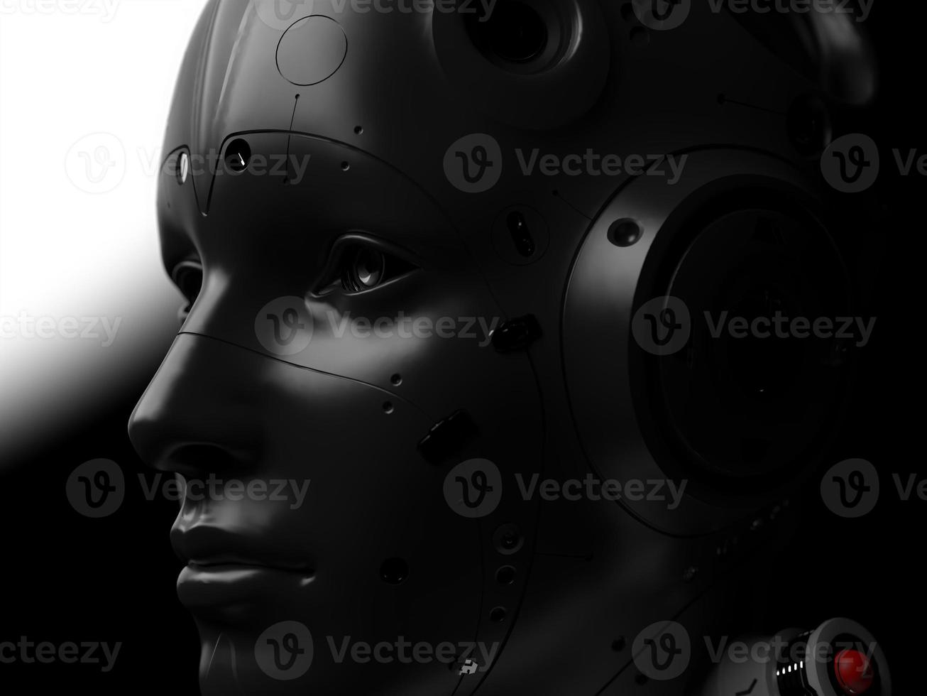 robot woman. close-up portrait. abstraction on the topic of technology and games. 3d illustration photo