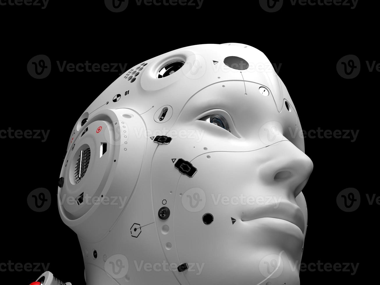 robot woman. close-up portrait. abstraction on the topic of technology and games. 3d illustration photo