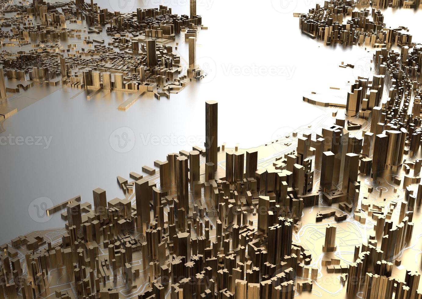 big city in the mountains top view. illustration in casual graphic design. fragments New York 3D render photo