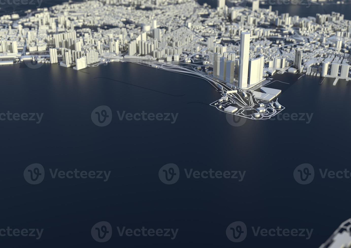 big city top view. illustration in casual graphic design. fragment hong kong 3d render photo