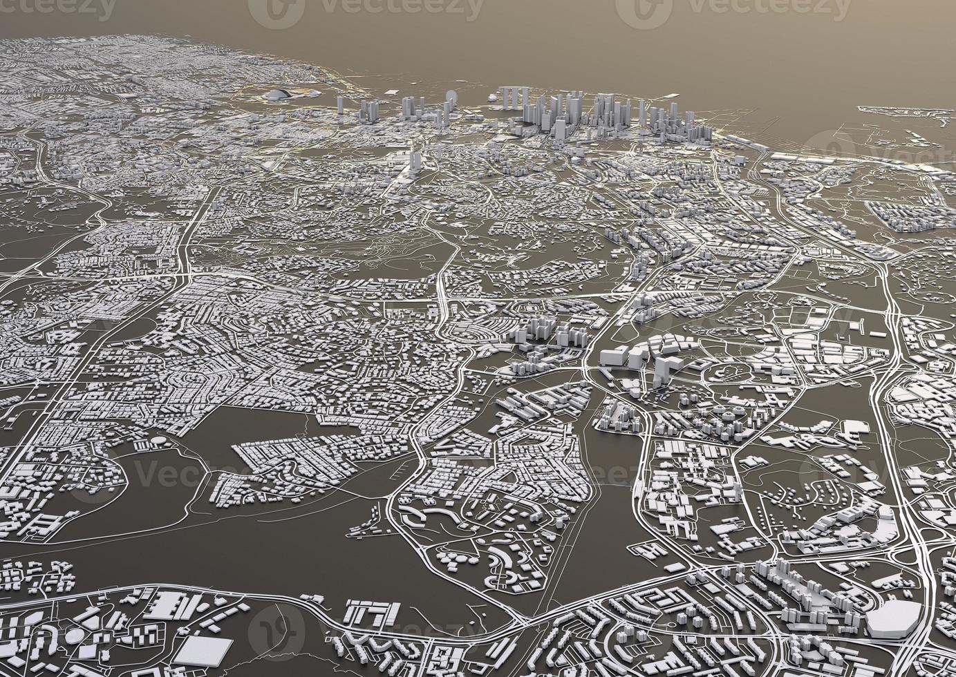 vista superior de la gran ciudad. ilustración en diseño gráfico casual. fragmento hong kong render 3d foto