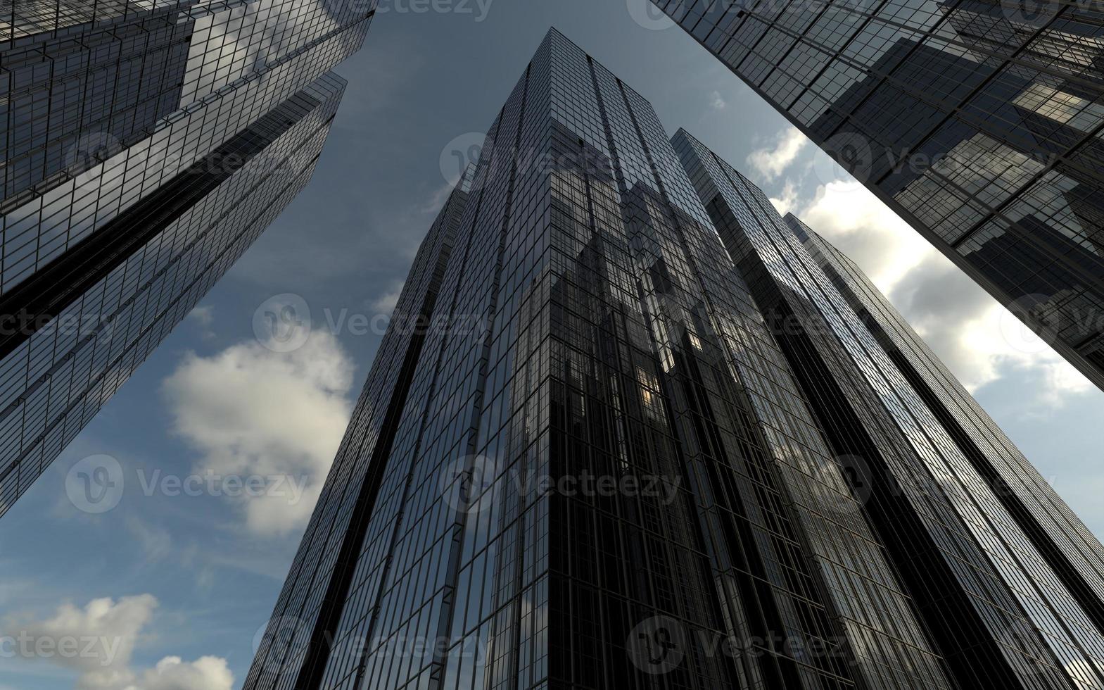 modern high-rise buildings against the sky. 3d illustration on the theme of business success and technology photo