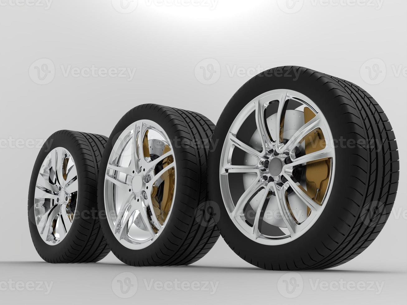 auto wheel with chrome disks close-up on a dark background. 3d render photo