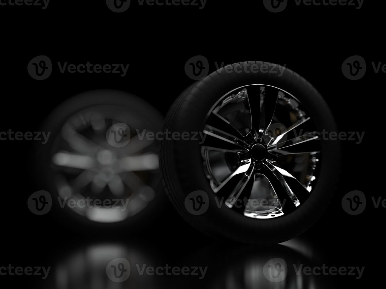 auto wheel with chrome disks close-up on a dark background. 3d render photo